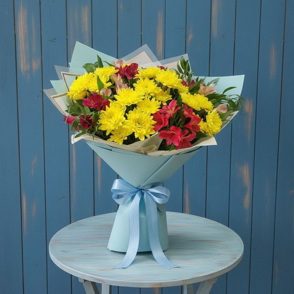 Букет цветов из: Альстромерии и Хризантемы в Троицке