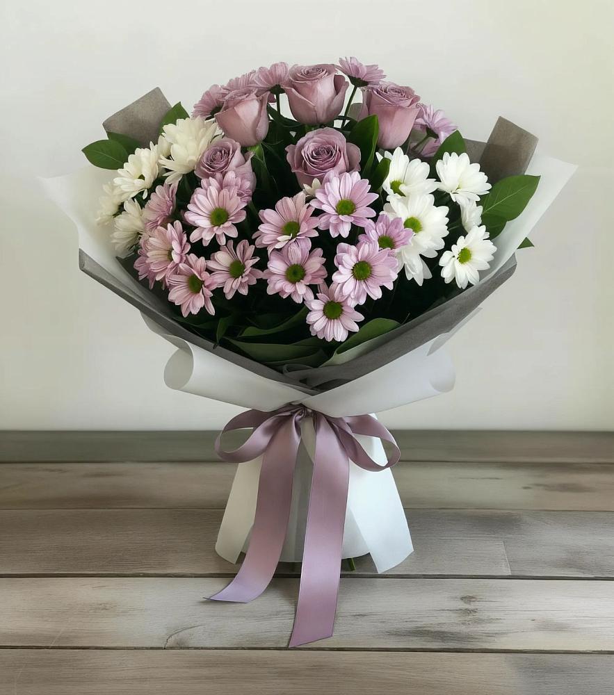Букет цветов из: Хризантемы и Розы в Троицке