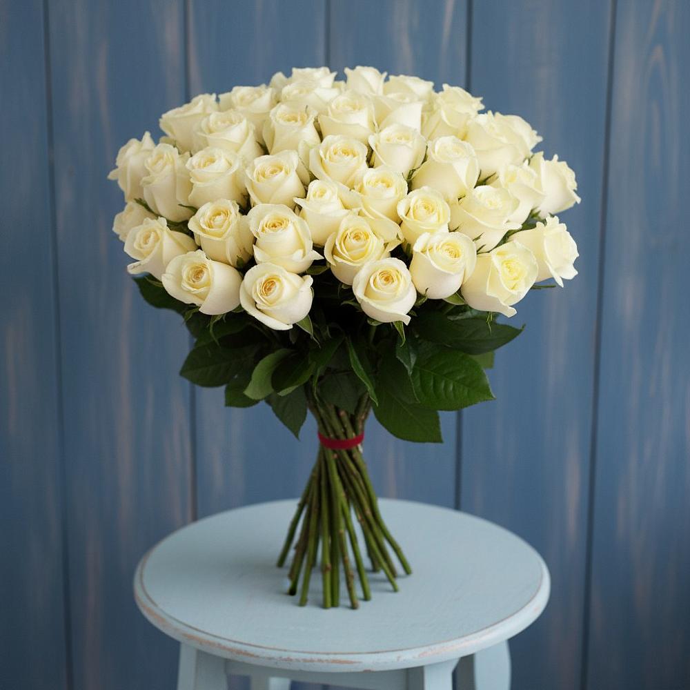 Букет 51 Белая роза Эдлесс Лав в Троицке