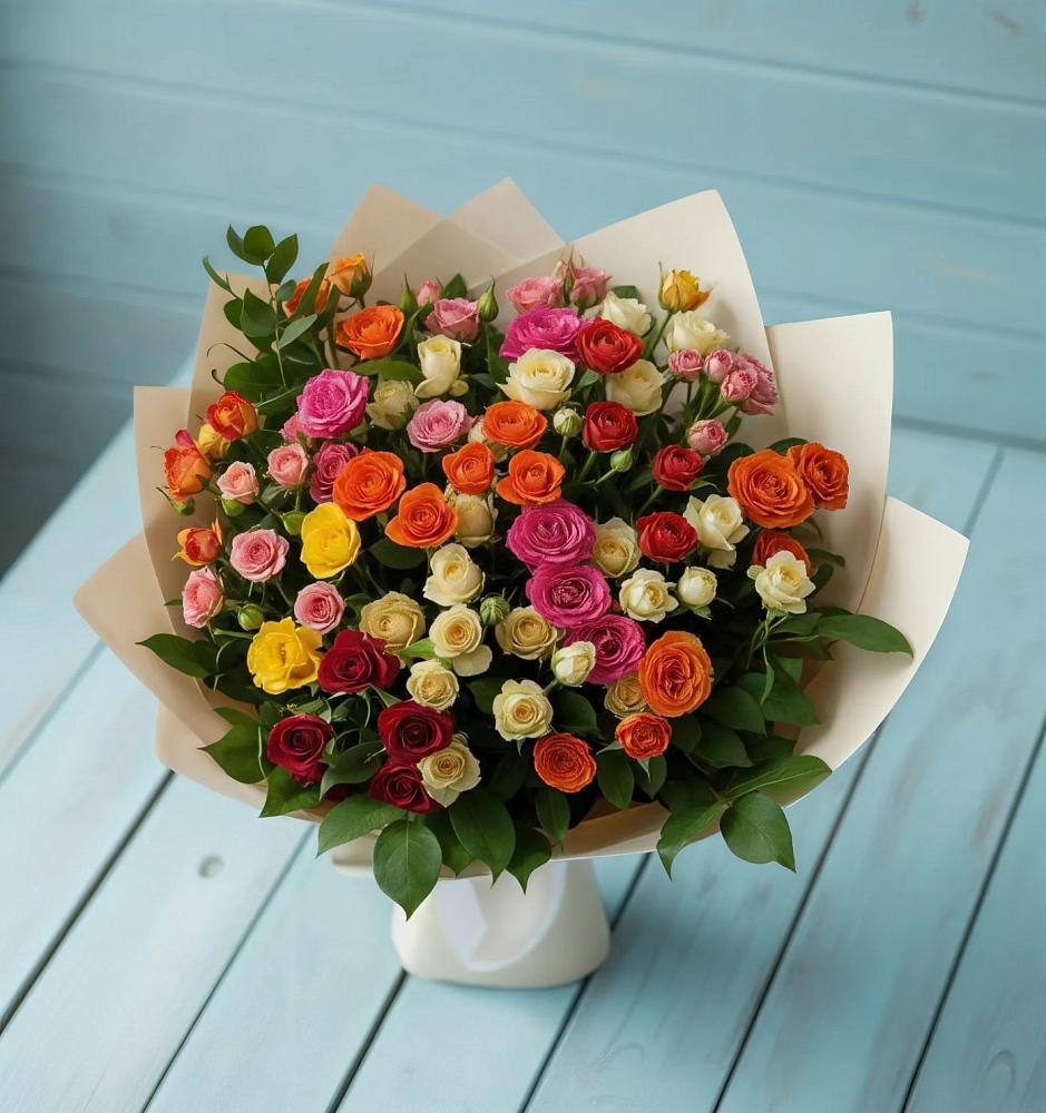 Букет Микс из разноцветных кустовых роз в Троицке