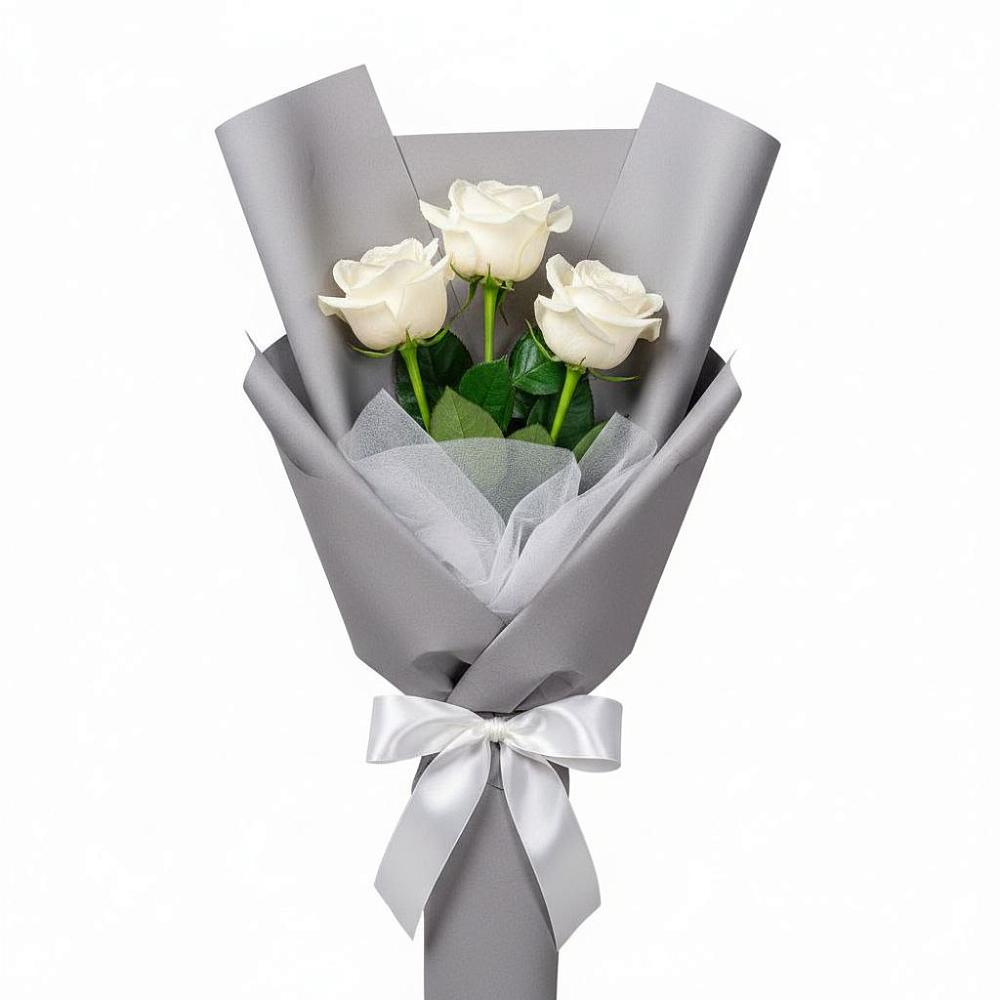 Букет 3 белые розы в Троицке