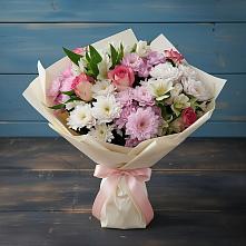 Букет цветов из:  Хризантемы, Альстромерии и Розы в Троицке