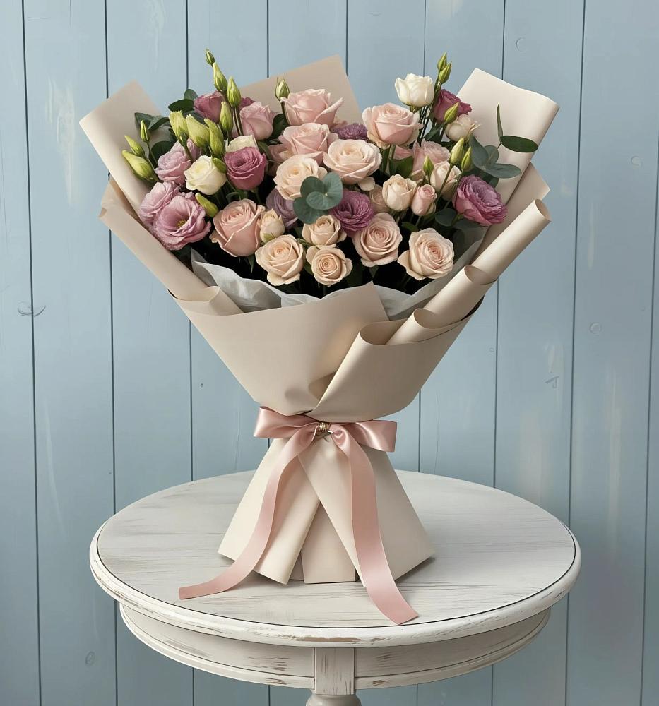 Букет цветов из: Розы и Лизиантусы в Троицке