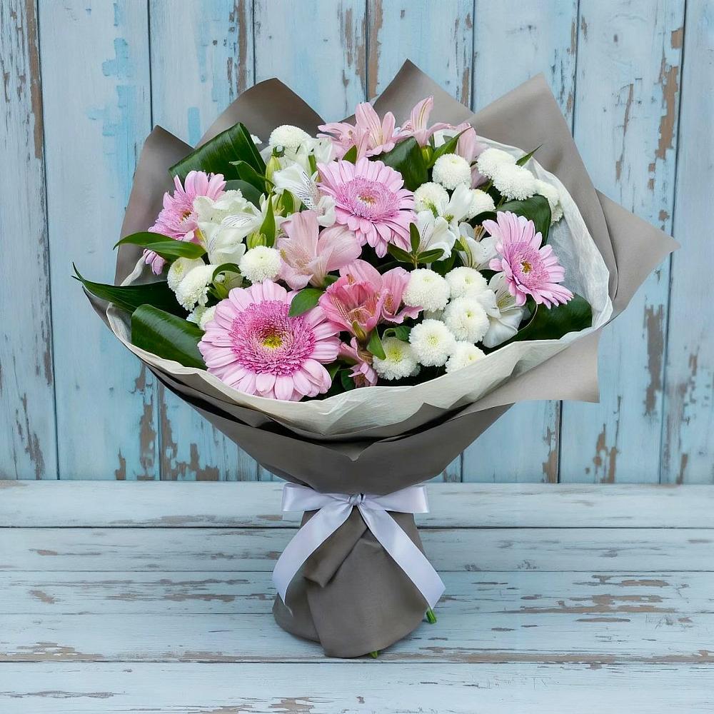 Букет цветов из: Герберы, Альстромерии и Хризантемы в Троицке