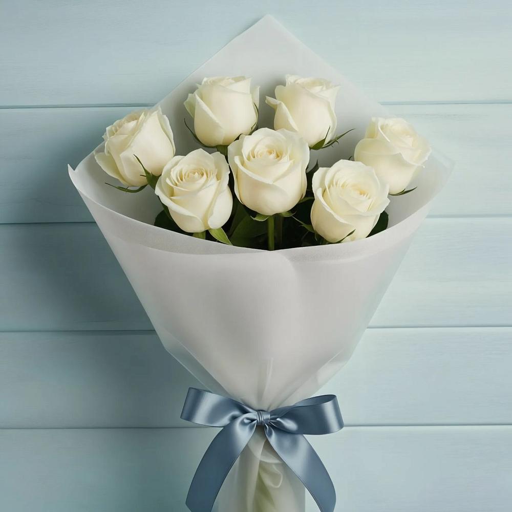 Букет 7 Белых роз Эдлесс Лав в Троицке